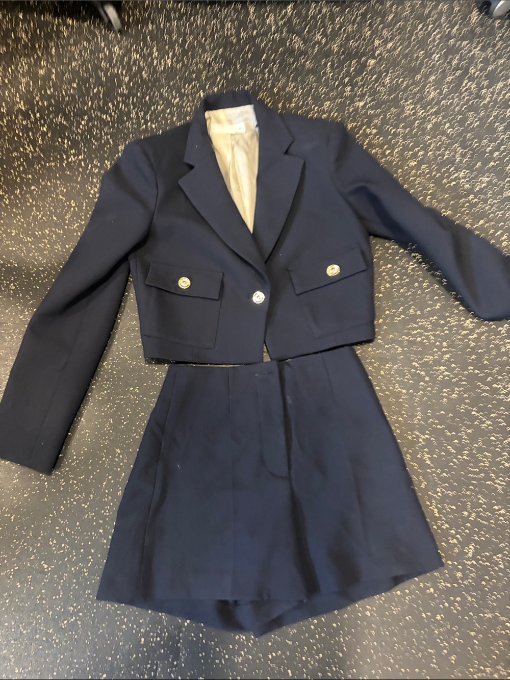 Zara Navy Cropped Blazer with Matching shorts Set
